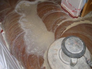 3. Adding water to scrub residue